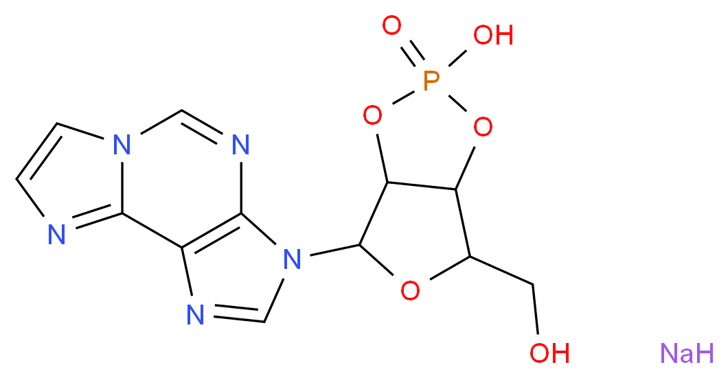 2-hydroxy-4-(hydroxymethyl)-6-{3H-imidazo[2,1-f]purin-3-yl}-tetrahydro-2H-1,3,5,2λ<sup>5</sup>-furo[3,4-d][1,3,2λ<sup>5</sup>]dioxaphosphol-2-one sodium_分子结构_CAS_103213-51-0