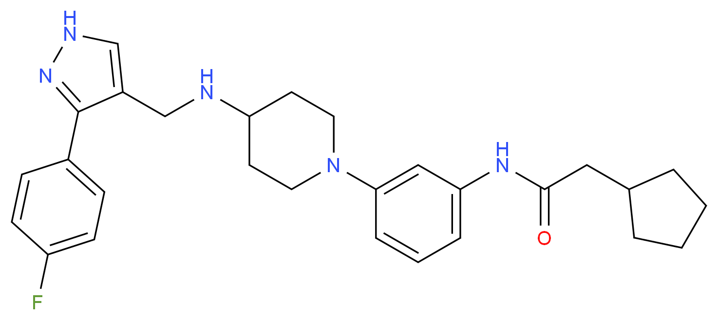 2-cyclopentyl-N-{3-[4-({[3-(4-fluorophenyl)-1H-pyrazol-4-yl]methyl}amino)-1-piperidinyl]phenyl}acetamide_分子结构_CAS_)