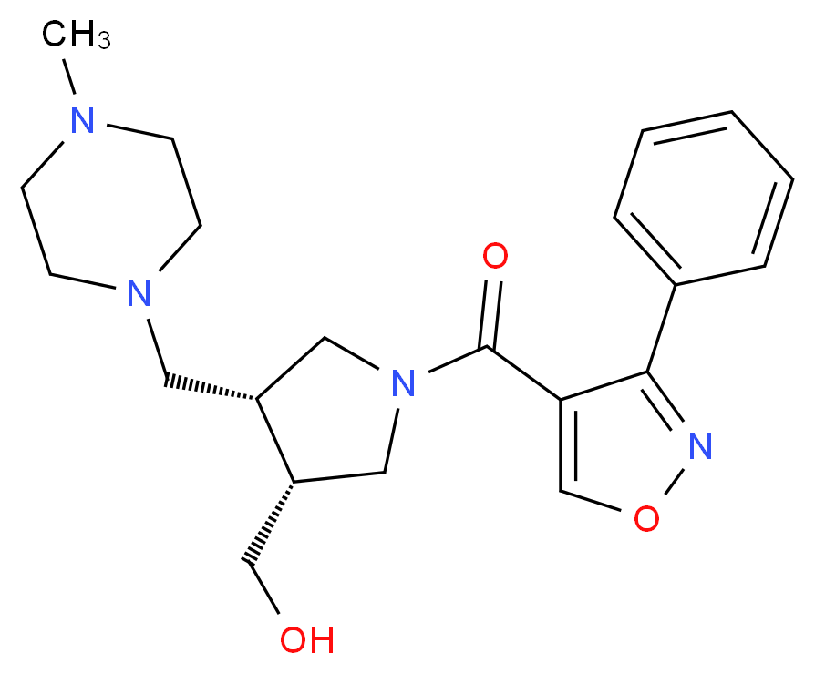 {(3R*,4R*)-4-[(4-methylpiperazin-1-yl)methyl]-1-[(3-phenylisoxazol-4-yl)carbonyl]pyrrolidin-3-yl}methanol_分子结构_CAS_)