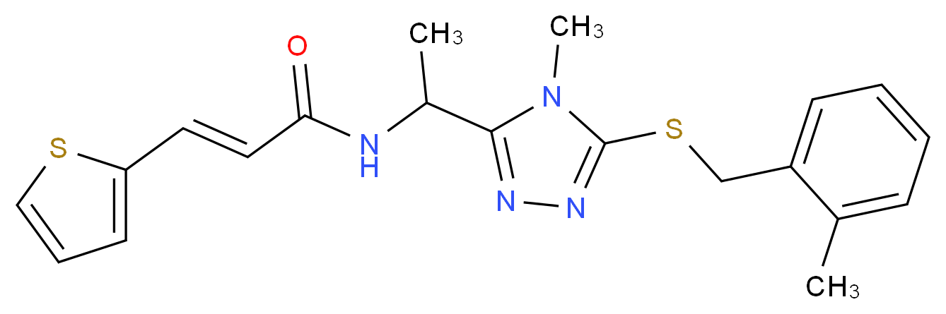 (2E)-N-(1-{4-methyl-5-[(2-methylbenzyl)thio]-4H-1,2,4-triazol-3-yl}ethyl)-3-(2-thienyl)acrylamide_分子结构_CAS_)