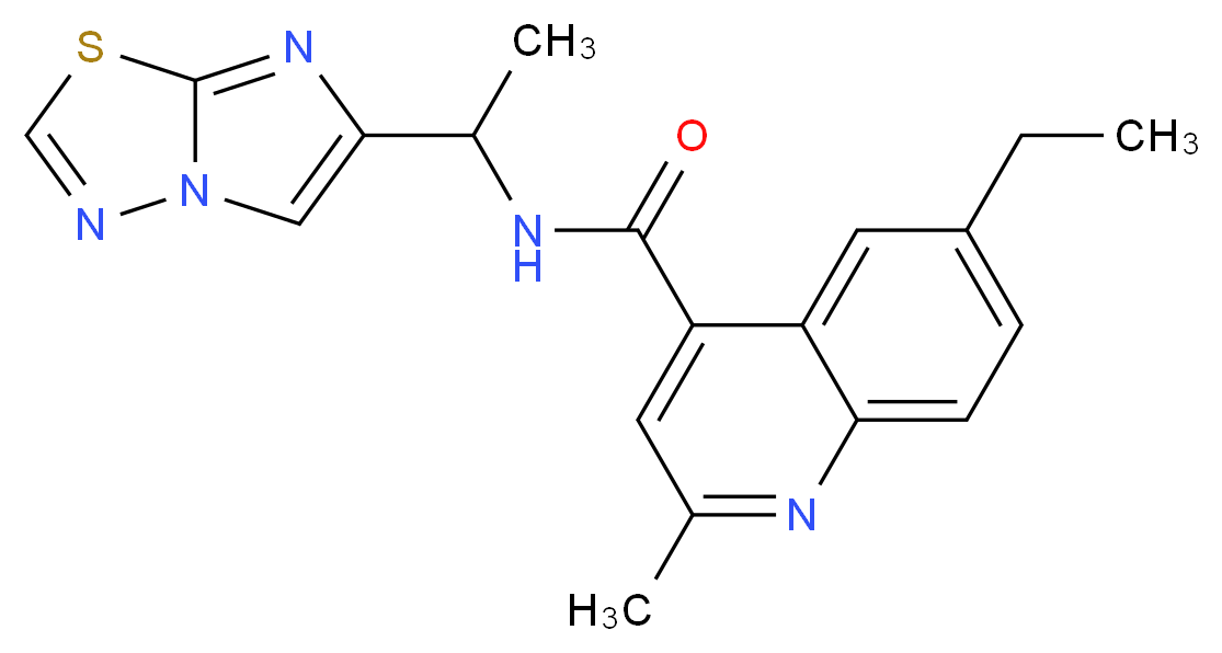 6-ethyl-N-(1-imidazo[2,1-b][1,3,4]thiadiazol-6-ylethyl)-2-methyl-4-quinolinecarboxamide_分子结构_CAS_)
