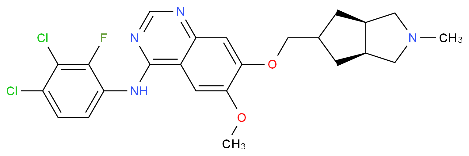 7-{[(3aR,6aS)-2-methyl-octahydrocyclopenta[c]pyrrol-5-yl]methoxy}-N-(3,4-dichloro-2-fluorophenyl)-6-methoxyquinazolin-4-amine_分子结构_CAS_651031-01-5