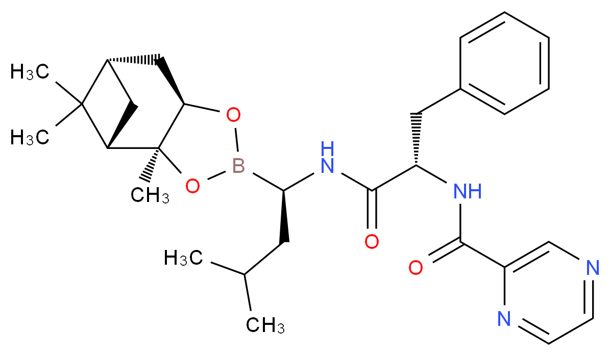 (1R)-(1S,2S,3R,5S)-Pinanediol-N-(N-pyrazinylphenylalaninoyl)-1-amino-3-methyl-butane-1-boronate_分子结构_CAS_205393-22-2)