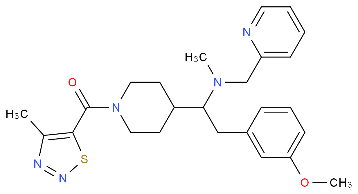 (2-(3-methoxyphenyl)-1-{1-[(4-methyl-1,2,3-thiadiazol-5-yl)carbonyl]-4-piperidinyl}ethyl)methyl(2-pyridinylmethyl)amine_分子结构_CAS_)
