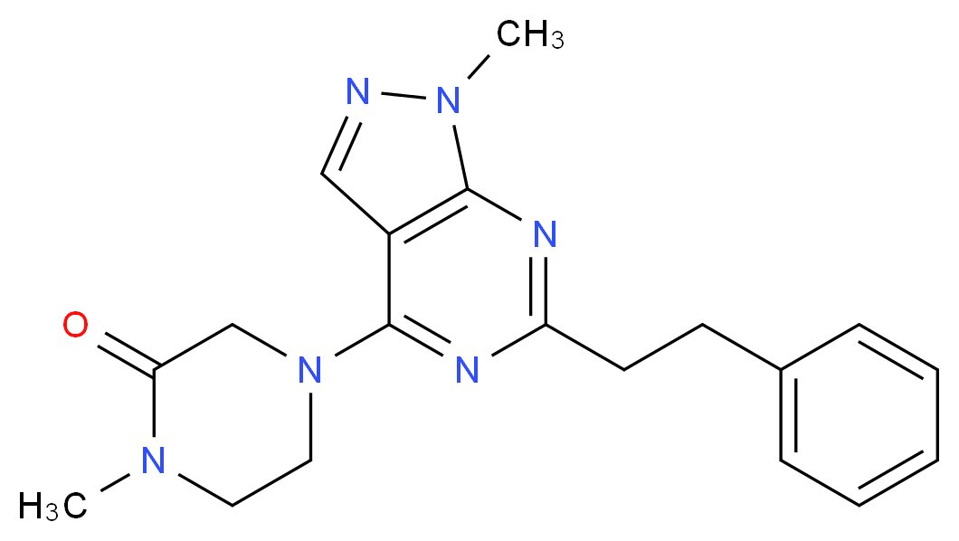 1-methyl-4-[1-methyl-6-(2-phenylethyl)-1H-pyrazolo[3,4-d]pyrimidin-4-yl]-2-piperazinone_分子结构_CAS_)
