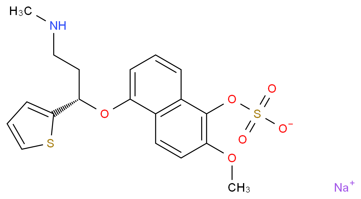 sodium 2-methoxy-5-[(1S)-3-(methylamino)-1-(thiophen-2-yl)propoxy]naphthalen-1-yl sulfate_分子结构_CAS_662149-10-2