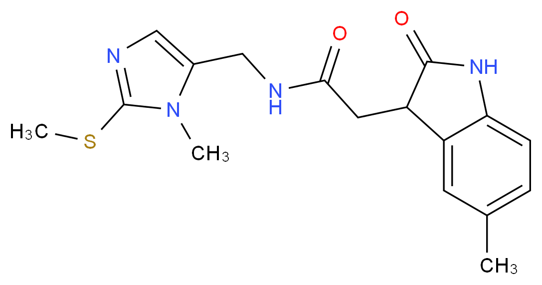 N-{[1-methyl-2-(methylthio)-1H-imidazol-5-yl]methyl}-2-(5-methyl-2-oxo-2,3-dihydro-1H-indol-3-yl)acetamide_分子结构_CAS_)