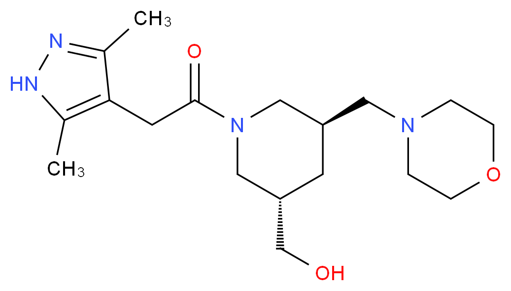 [(3S*,5R*)-1-[(3,5-dimethyl-1H-pyrazol-4-yl)acetyl]-5-(4-morpholinylmethyl)-3-piperidinyl]methanol_分子结构_CAS_)