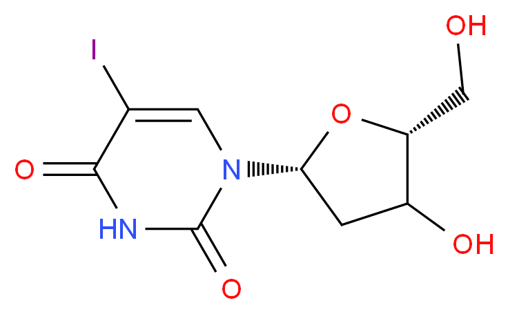 1-[(2R,5R)-4-hydroxy-5-(hydroxymethyl)oxolan-2-yl]-5-iodo-1,2,3,4-tetrahydropyrimidine-2,4-dione_分子结构_CAS_93780-25-7