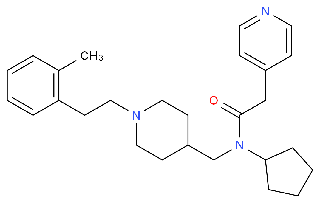 N-cyclopentyl-N-({1-[2-(2-methylphenyl)ethyl]-4-piperidinyl}methyl)-2-(4-pyridinyl)acetamide_分子结构_CAS_)