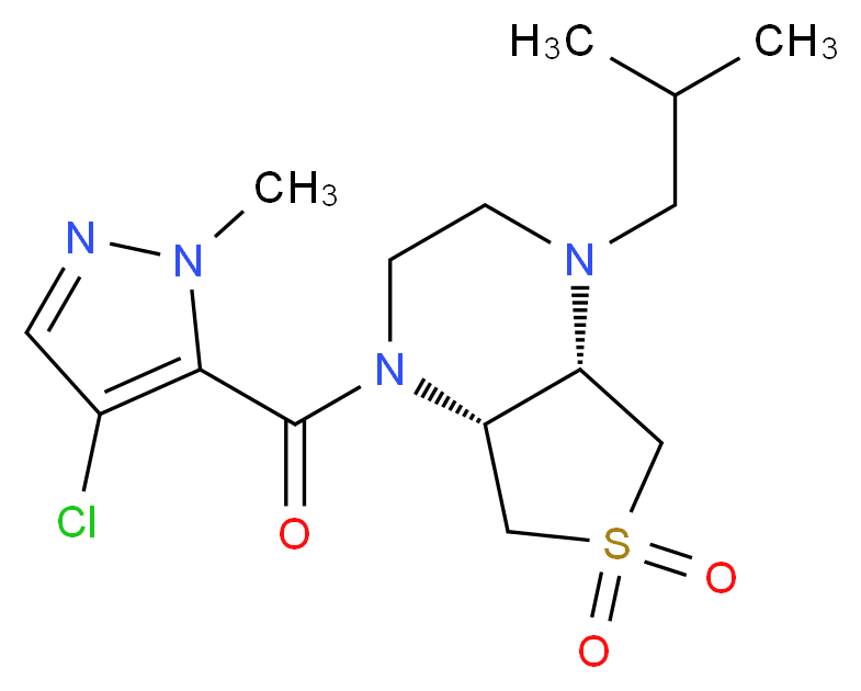 (4aS*,7aR*)-1-[(4-chloro-1-methyl-1H-pyrazol-5-yl)carbonyl]-4-isobutyloctahydrothieno[3,4-b]pyrazine 6,6-dioxide_分子结构_CAS_)