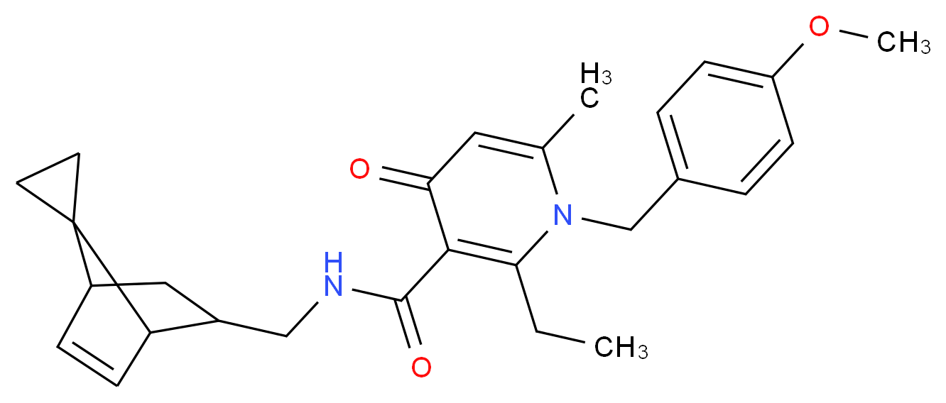2-ethyl-1-(4-methoxybenzyl)-6-methyl-4-oxo-N-(spiro[bicyclo[2.2.1]heptane-7,1'-cyclopropane]-5-en-2-ylmethyl)-1,4-dihydro-3-pyridinecarboxamide_分子结构_CAS_)