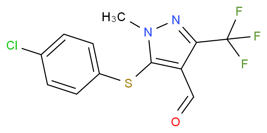 5-[(4-Chlorophenyl)sulfanyl]-1-methyl-3-(trifluoromethyl)-1H-pyrazole-4-carbaldehyde_分子结构_CAS_)