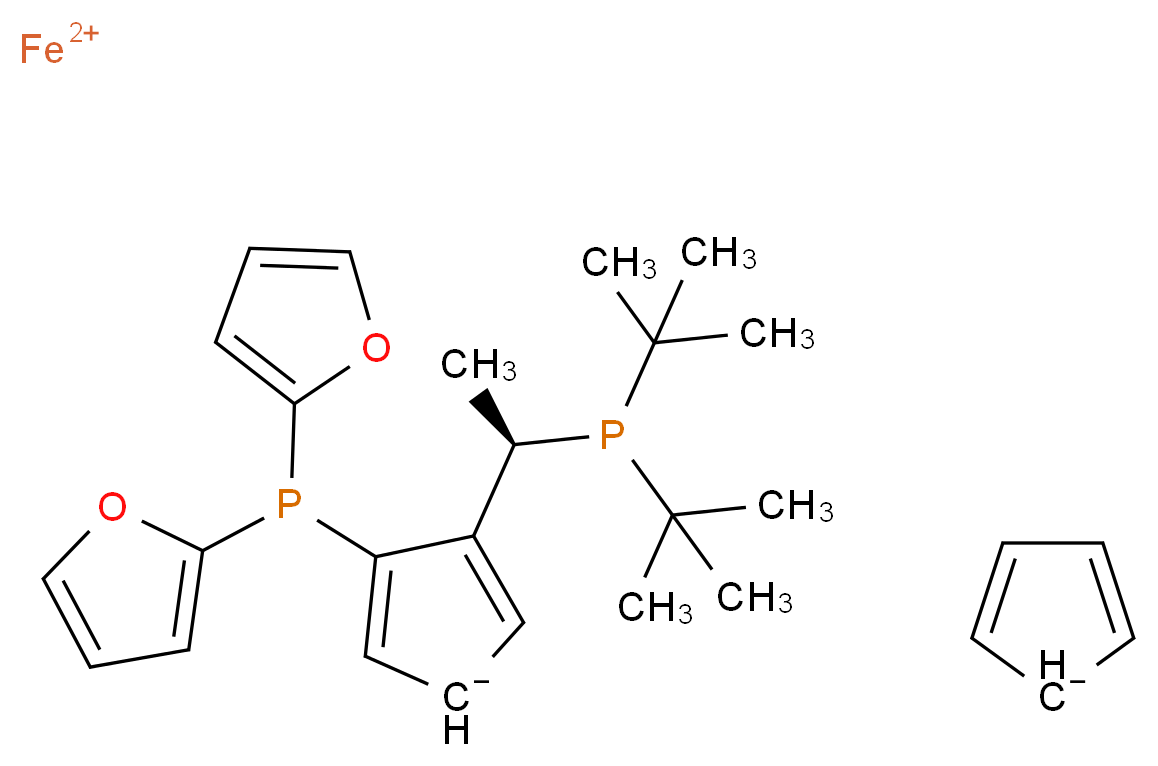 λ<sup>2</sup>-iron(2+) ion 3-[bis(furan-2-yl)phosphanyl]-4-[(1R)-1-(di-tert-butylphosphanyl)ethyl]cyclopenta-2,4-dien-1-ide cyclopenta-2,4-dien-1-ide_分子结构_CAS_849924-41-0