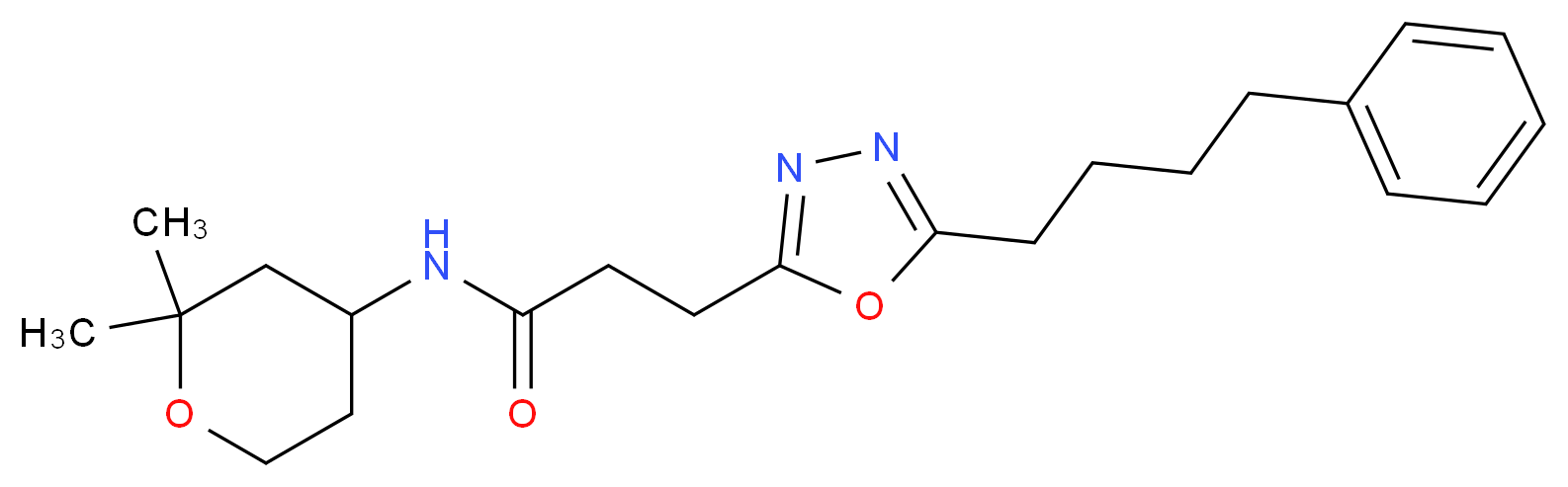 N-(2,2-dimethyltetrahydro-2H-pyran-4-yl)-3-[5-(4-phenylbutyl)-1,3,4-oxadiazol-2-yl]propanamide_分子结构_CAS_)