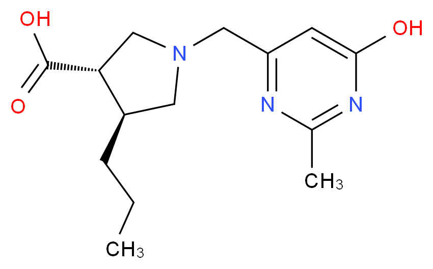 (3S*,4S*)-1-[(6-hydroxy-2-methyl-4-pyrimidinyl)methyl]-4-propyl-3-pyrrolidinecarboxylic acid_分子结构_CAS_)