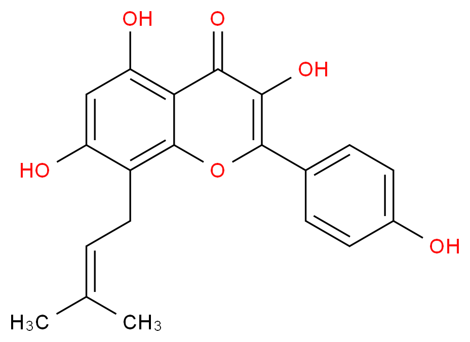3,5,7-trihydroxy-2-(4-hydroxyphenyl)-8-(3-methylbut-2-en-1-yl)-4H-chromen-4-one_分子结构_CAS_28610-31-3