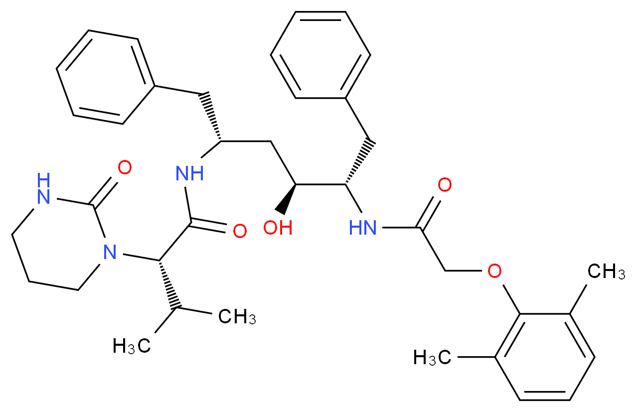(2S)-N-[(2R,4S,5S)-5-[2-(2,6-dimethylphenoxy)acetamido]-4-hydroxy-1,6-diphenylhexan-2-yl]-3-methyl-2-(2-oxo-1,3-diazinan-1-yl)butanamide_分子结构_CAS_192725-17-0