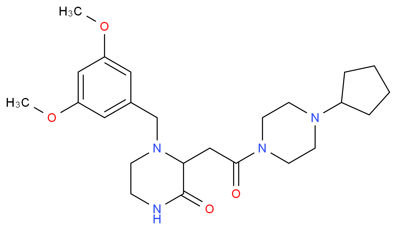 3-[2-(4-cyclopentyl-1-piperazinyl)-2-oxoethyl]-4-(3,5-dimethoxybenzyl)-2-piperazinone_分子结构_CAS_)