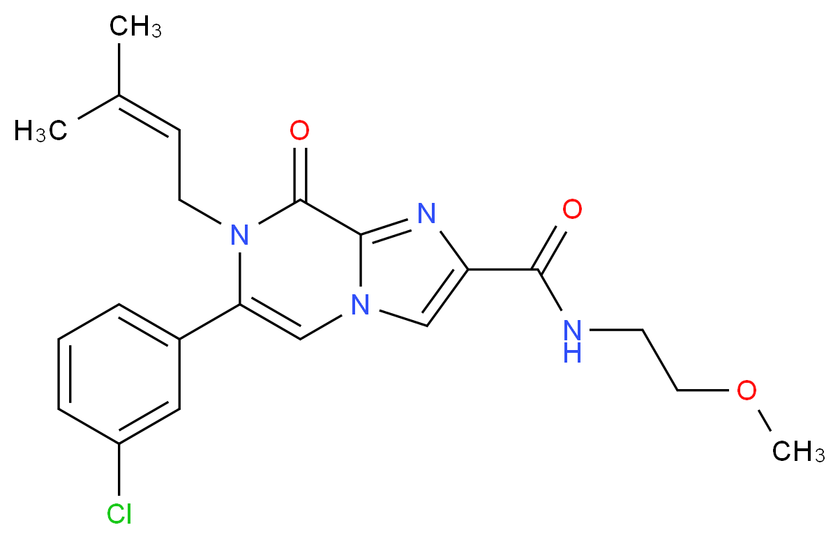 6-(3-chlorophenyl)-N-(2-methoxyethyl)-7-(3-methylbut-2-en-1-yl)-8-oxo-7,8-dihydroimidazo[1,2-a]pyrazine-2-carboxamide_分子结构_CAS_)