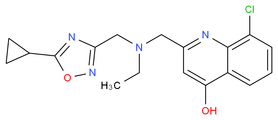 8-chloro-2-{[[(5-cyclopropyl-1,2,4-oxadiazol-3-yl)methyl](ethyl)amino]methyl}quinolin-4-ol_分子结构_CAS_)