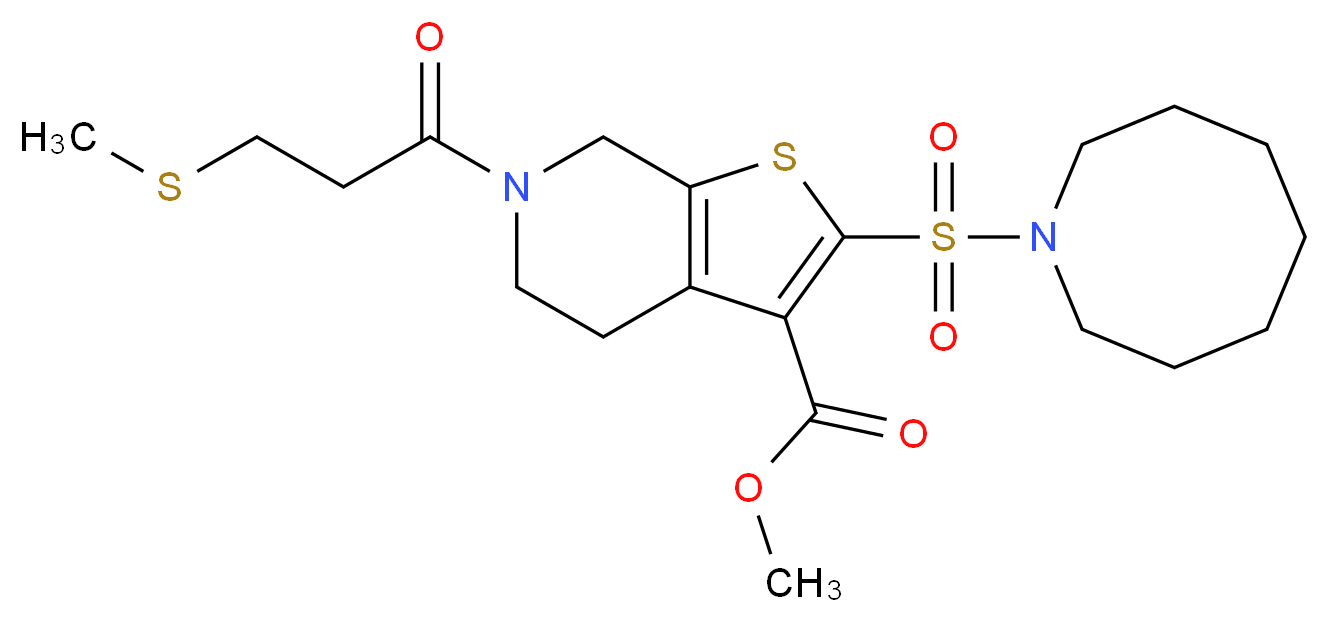 methyl 2-(1-azocanylsulfonyl)-6-[3-(methylthio)propanoyl]-4,5,6,7-tetrahydrothieno[2,3-c]pyridine-3-carboxylate_分子结构_CAS_)