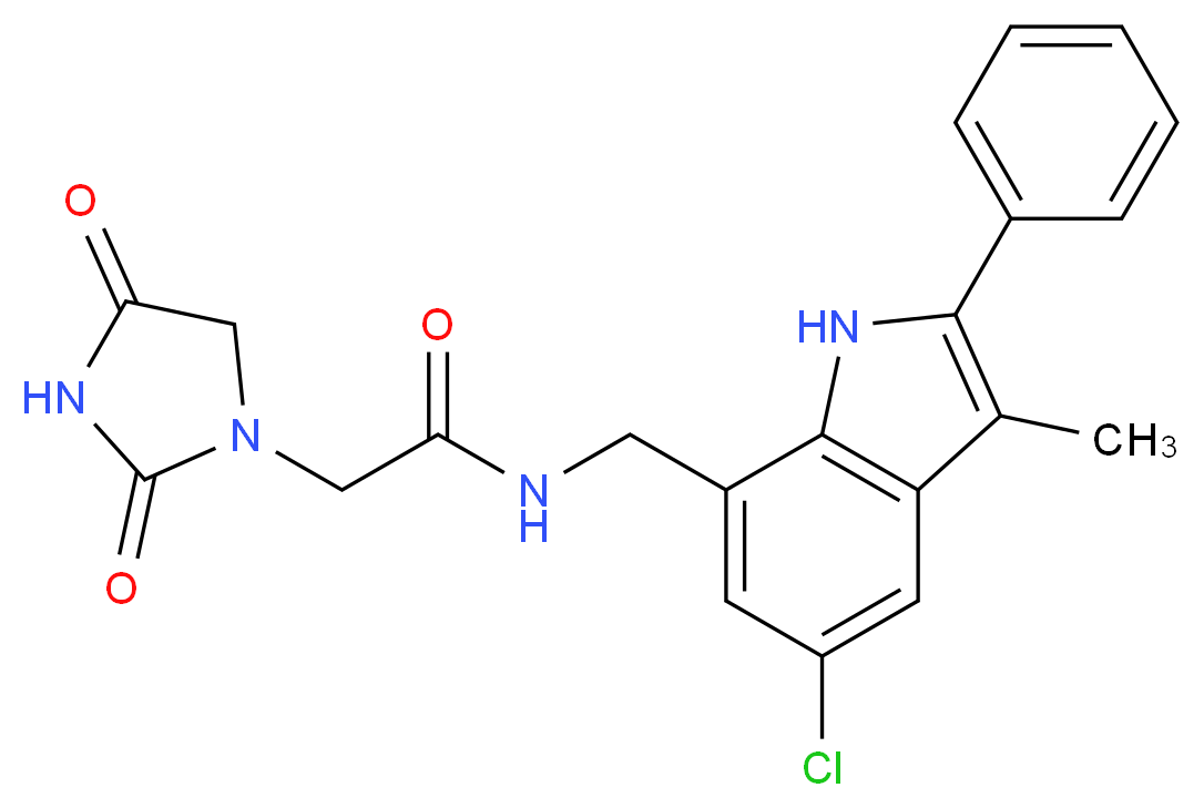 N-[(5-chloro-3-methyl-2-phenyl-1H-indol-7-yl)methyl]-2-(2,4-dioxoimidazolidin-1-yl)acetamide_分子结构_CAS_)
