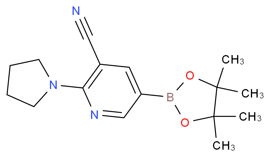 2-(pyrrolidin-1-yl)-5-(tetramethyl-1,3,2-dioxaborolan-2-yl)pyridine-3-carbonitrile_分子结构_CAS_1356068-52-4