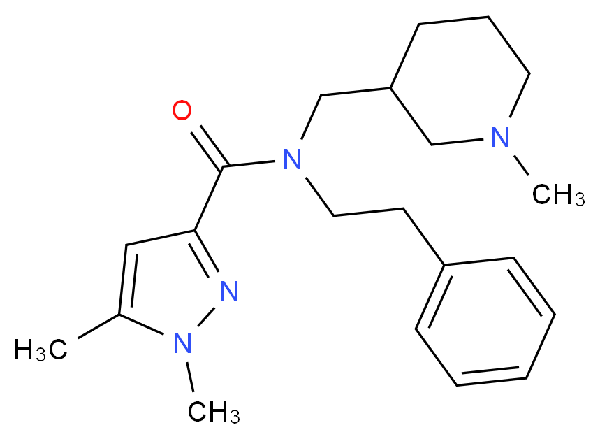 1,5-dimethyl-N-[(1-methyl-3-piperidinyl)methyl]-N-(2-phenylethyl)-1H-pyrazole-3-carboxamide_分子结构_CAS_)