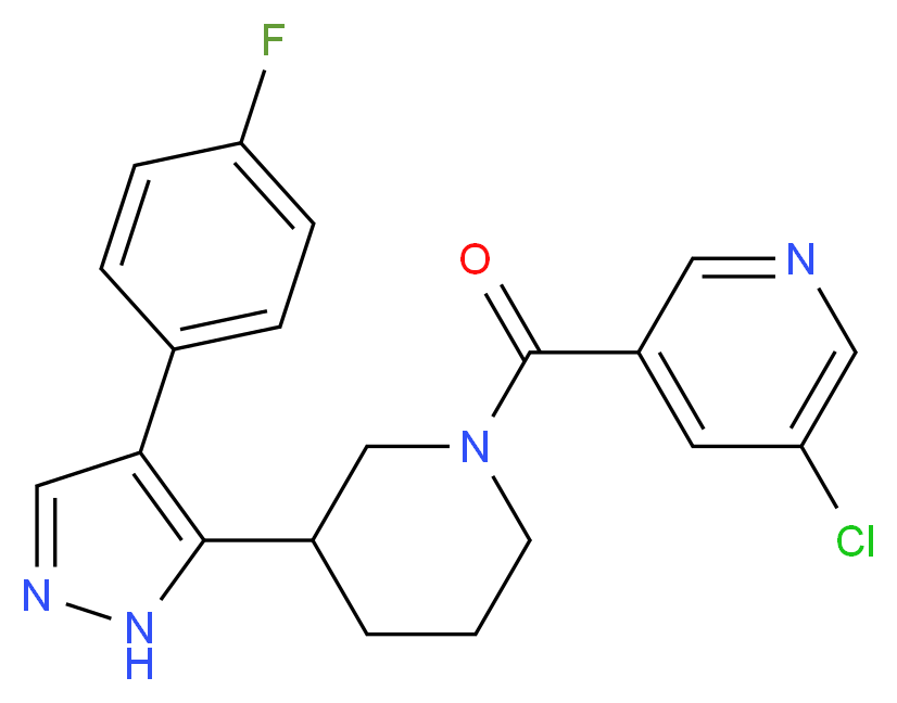 3-chloro-5-({3-[4-(4-fluorophenyl)-1H-pyrazol-5-yl]piperidin-1-yl}carbonyl)pyridine_分子结构_CAS_)