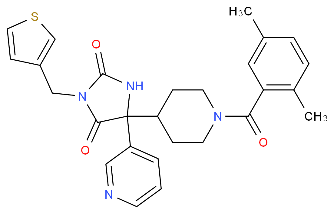 5-[1-(2,5-dimethylbenzoyl)-4-piperidinyl]-5-(3-pyridinyl)-3-(3-thienylmethyl)-2,4-imidazolidinedione_分子结构_CAS_)