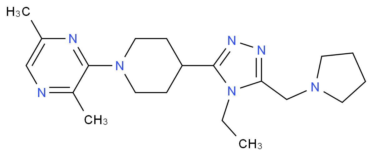 3-{4-[4-ethyl-5-(pyrrolidin-1-ylmethyl)-4H-1,2,4-triazol-3-yl]piperidin-1-yl}-2,5-dimethylpyrazine_分子结构_CAS_)