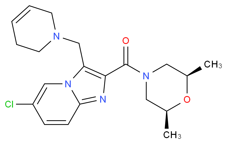 6-chloro-3-(3,6-dihydropyridin-1(2H)-ylmethyl)-2-{[(2R*,6S*)-2,6-dimethylmorpholin-4-yl]carbonyl}imidazo[1,2-a]pyridine_分子结构_CAS_)