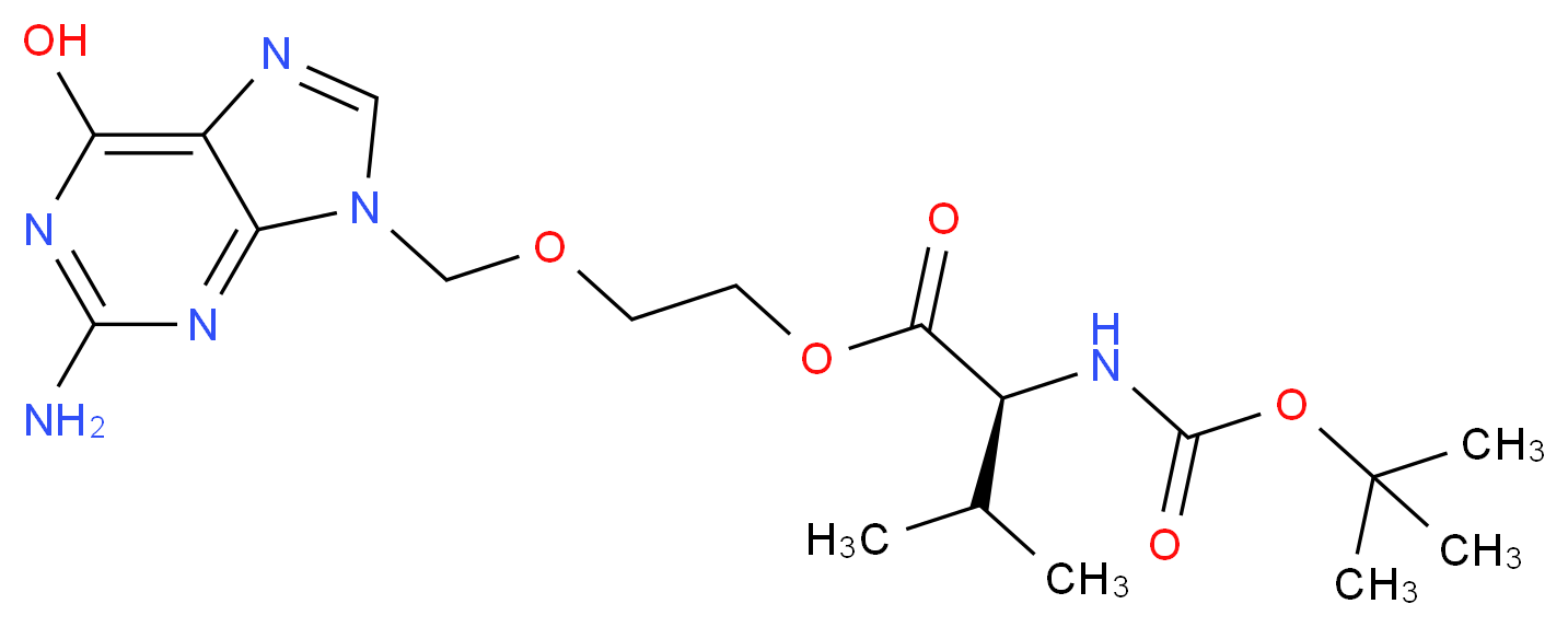 2-[(2-amino-6-hydroxy-9H-purin-9-yl)methoxy]ethyl (2S)-2-{[(tert-butoxy)carbonyl]amino}-3-methylbutanoate_分子结构_CAS_502421-44-5