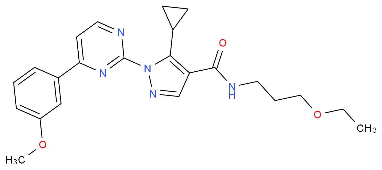 5-cyclopropyl-N-(3-ethoxypropyl)-1-[4-(3-methoxyphenyl)-2-pyrimidinyl]-1H-pyrazole-4-carboxamide_分子结构_CAS_)