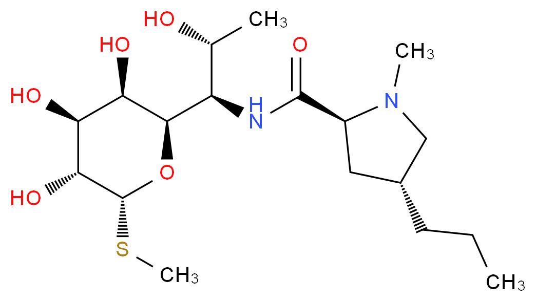 (2S,4R)-N-[(1R,2R)-2-hydroxy-1-[(2R,3R,4S,5R,6R)-3,4,5-trihydroxy-6-(methylsulfanyl)oxan-2-yl]propyl]-1-methyl-4-propylpyrrolidine-2-carboxamide_分子结构_CAS_154-21-2