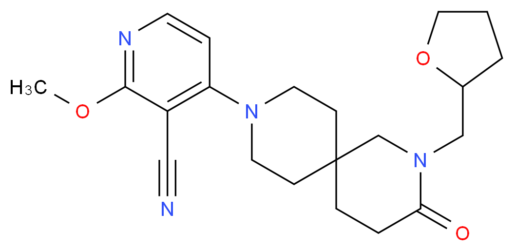 2-methoxy-4-[3-oxo-2-(tetrahydrofuran-2-ylmethyl)-2,9-diazaspiro[5.5]undec-9-yl]nicotinonitrile_分子结构_CAS_)