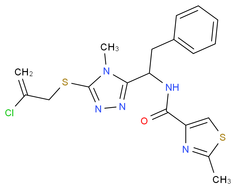 N-(1-{5-[(2-chloro-2-propen-1-yl)thio]-4-methyl-4H-1,2,4-triazol-3-yl}-2-phenylethyl)-2-methyl-1,3-thiazole-4-carboxamide_分子结构_CAS_)