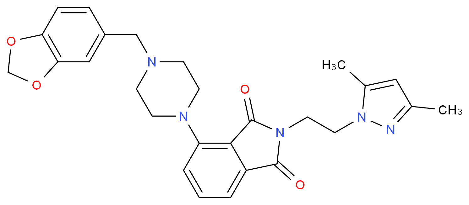 4-[4-(1,3-benzodioxol-5-ylmethyl)-1-piperazinyl]-2-[2-(3,5-dimethyl-1H-pyrazol-1-yl)ethyl]-1H-isoindole-1,3(2H)-dione_分子结构_CAS_)