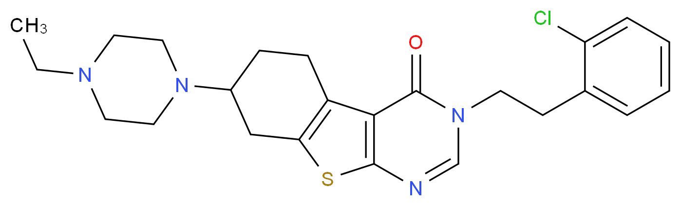 3-[2-(2-chlorophenyl)ethyl]-7-(4-ethyl-1-piperazinyl)-5,6,7,8-tetrahydro[1]benzothieno[2,3-d]pyrimidin-4(3H)-one_分子结构_CAS_)