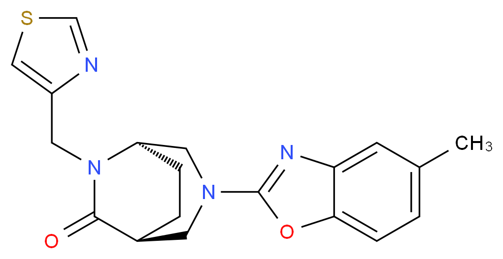 (1S*,5R*)-3-(5-methyl-1,3-benzoxazol-2-yl)-6-(1,3-thiazol-4-ylmethyl)-3,6-diazabicyclo[3.2.2]nonan-7-one_分子结构_CAS_)