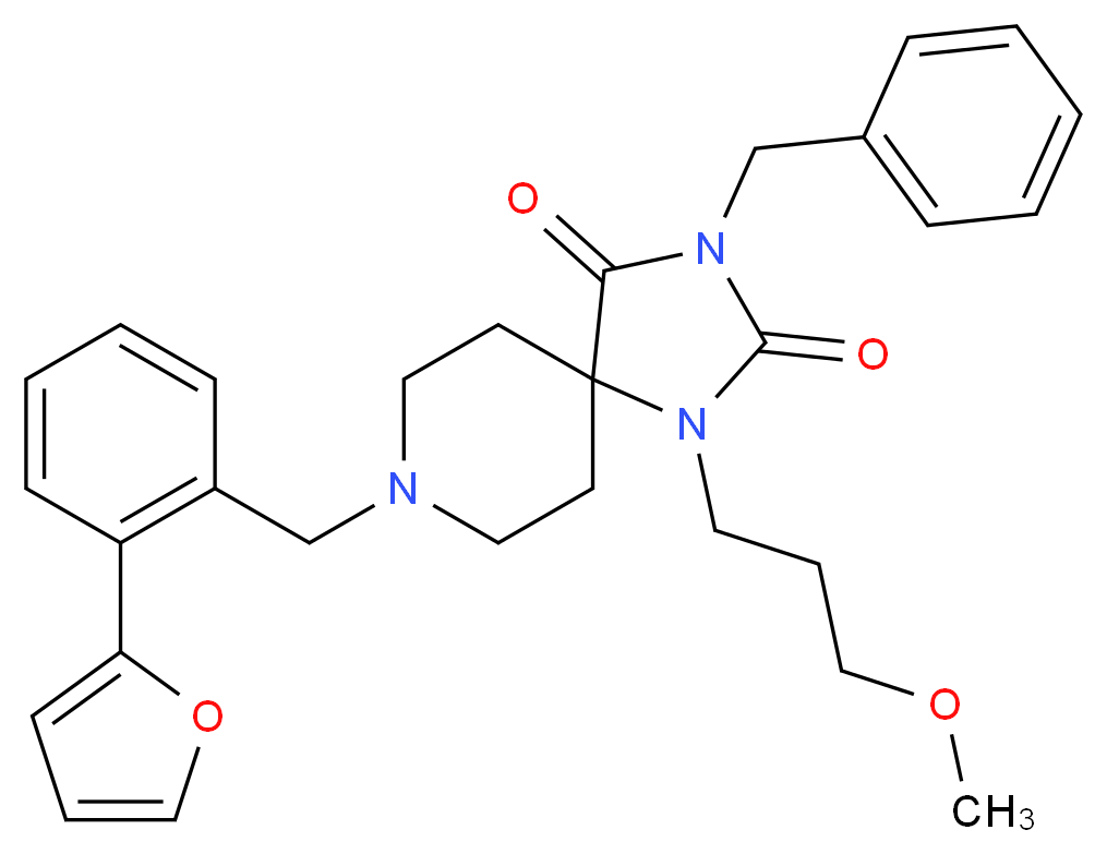 3-benzyl-8-[2-(2-furyl)benzyl]-1-(3-methoxypropyl)-1,3,8-triazaspiro[4.5]decane-2,4-dione_分子结构_CAS_)
