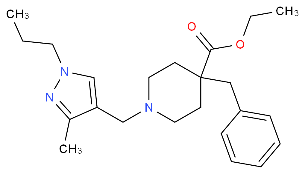 ethyl 4-benzyl-1-[(3-methyl-1-propyl-1H-pyrazol-4-yl)methyl]-4-piperidinecarboxylate_分子结构_CAS_)