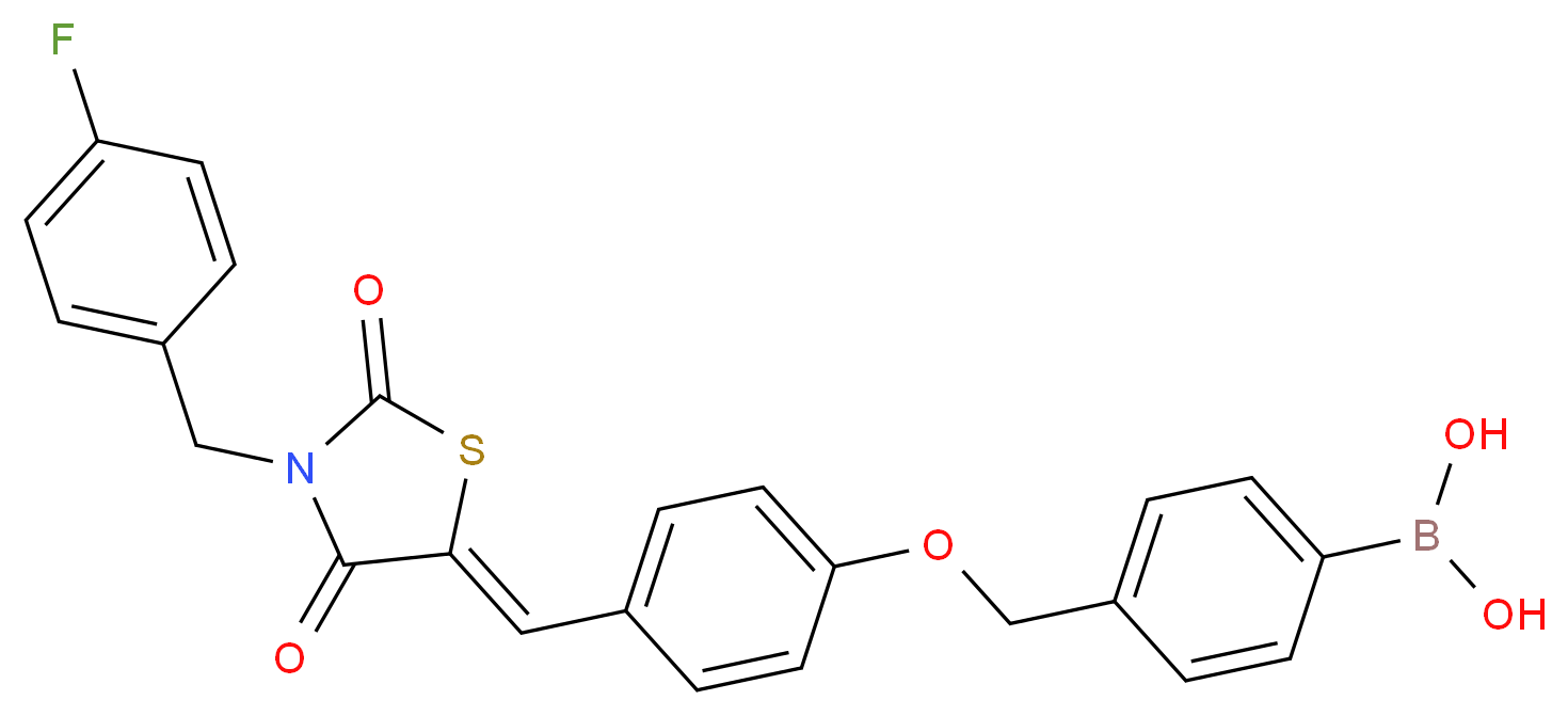 [4-(4-{[(5Z)-3-[(4-fluorophenyl)methyl]-2,4-dioxo-1,3-thiazolidin-5-ylidene]methyl}phenoxymethyl)phenyl]boronic acid_分子结构_CAS_1229652-21-4