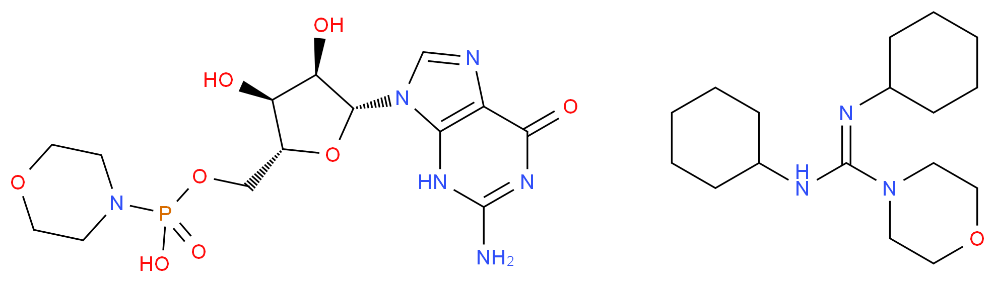 (Z)-N,N'-dicyclohexylmorpholine-4-carboximidamide; {[(2R,3S,4R,5R)-5-(2-amino-6-oxo-6,9-dihydro-3H-purin-9-yl)-3,4-dihydroxyoxolan-2-yl]methoxy}(morpholin-4-yl)phosphinic acid_分子结构_CAS_7361-07-1