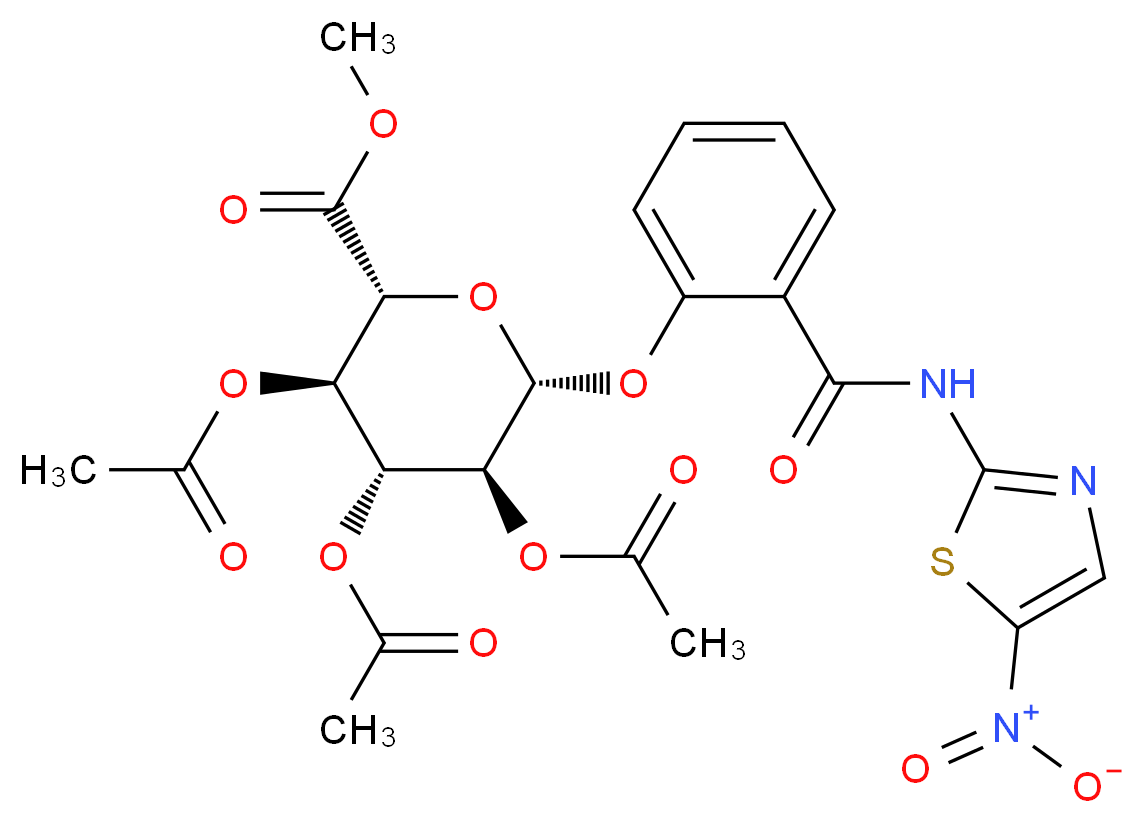 methyl (2R,3R,4R,5S,6R)-3,4,5-tris(acetyloxy)-6-{2-[(5-nitro-1,3-thiazol-2-yl)carbamoyl]phenoxy}oxane-2-carboxylate_分子结构_CAS_221287-92-9