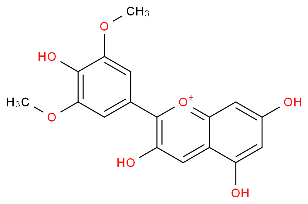 3,5,7-trihydroxy-2-(4-hydroxy-3,5-dimethoxyphenyl)-1λ<sup>4</sup>-chromen-1-ylium_分子结构_CAS_643-84-5