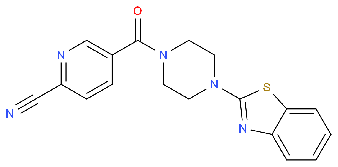 5-{[4-(1,3-benzothiazol-2-yl)-1-piperazinyl]carbonyl}-2-pyridinecarbonitrile_分子结构_CAS_)