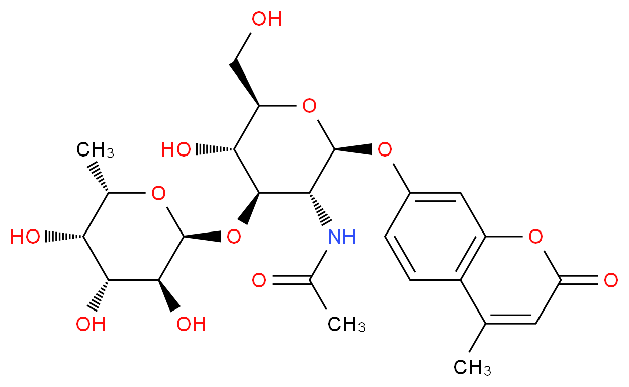 N-[(2S,3R,4R,5S,6R)-5-hydroxy-6-(hydroxymethyl)-2-[(4-methyl-2-oxo-2H-chromen-7-yl)oxy]-4-{[(2S,3S,4R,5S,6S)-3,4,5-trihydroxy-6-methyloxan-2-yl]oxy}oxan-3-yl]acetamide_分子结构_CAS_383160-12-1