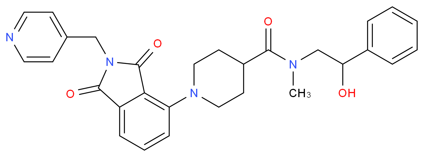 1-[1,3-dioxo-2-(4-pyridinylmethyl)-2,3-dihydro-1H-isoindol-4-yl]-N-(2-hydroxy-2-phenylethyl)-N-methyl-4-piperidinecarboxamide_分子结构_CAS_)